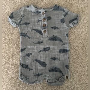 Rabbit + Bear Blue Fish Print Kids One Piece